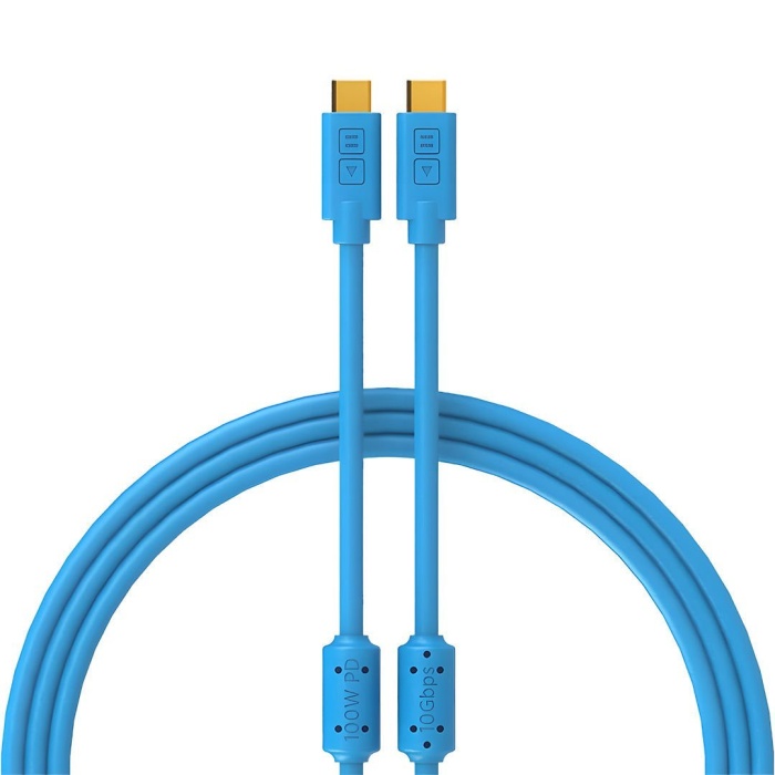 DJ TechTools 04 0011 Chroma Cables USB-C to C Dj Kablosu 2mt (Mavi) | Gürültü Engelleyici Çift Ferrit Çekirdek